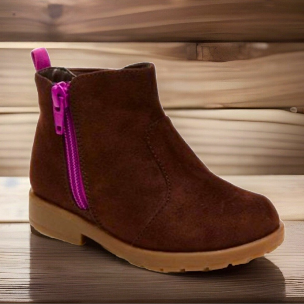 Stride Rite Lucy 2 Bootie Dark Brown W/Purple Zippers & A Strip Luge Sole Sz 8 M